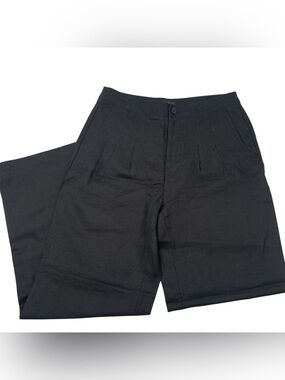 Banana Republic Pleated Linen Pant Women’s 10 Straight-Leg Black Workwear New